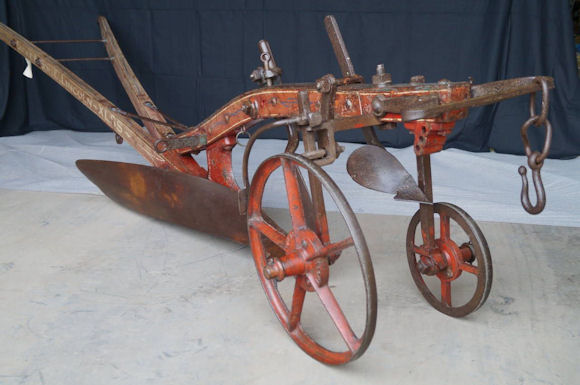A horse drawn Cooke plough in the collection of the Lincolnshire Museum of Rural Life