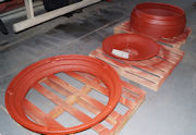 Dismantled fountain components at the workshop