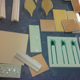 Glazed tiles in the Egyptian Room at Oldham Town Hall during trial cleaning