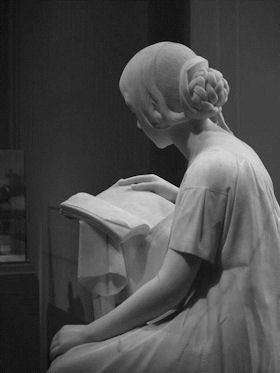 The marble sculpture in Manchester Central Library