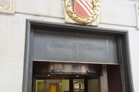 Patinated brass metalwork in Manchester Central Library